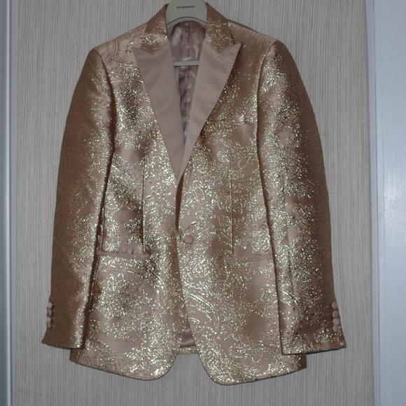 Giovanni Testi Beige Gold Sateen Embossed Men Blazer Size: 38R - Picture 1 of 6